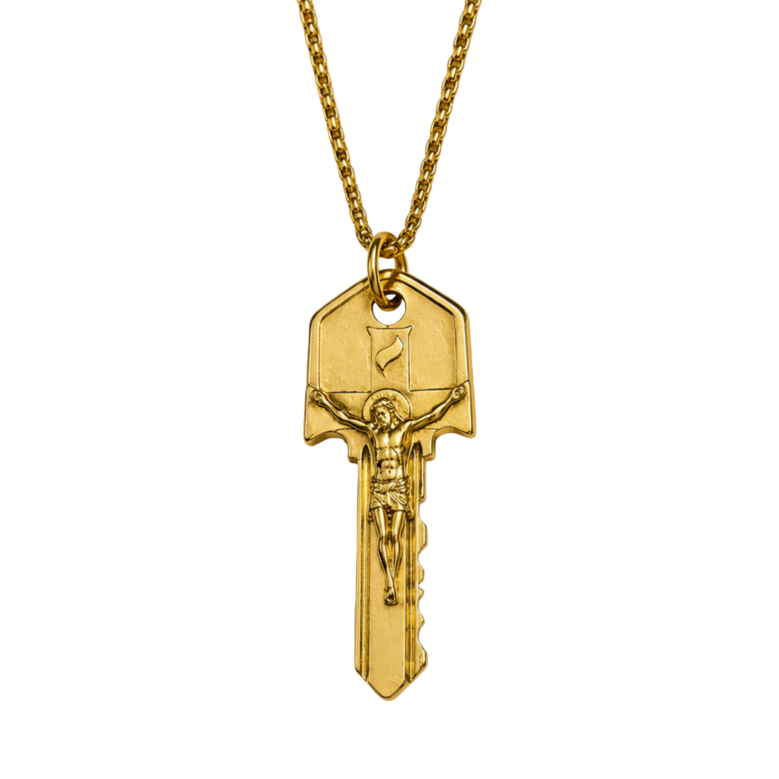 Christ is The Key Crucifix Key Necklace (Gold Tone)